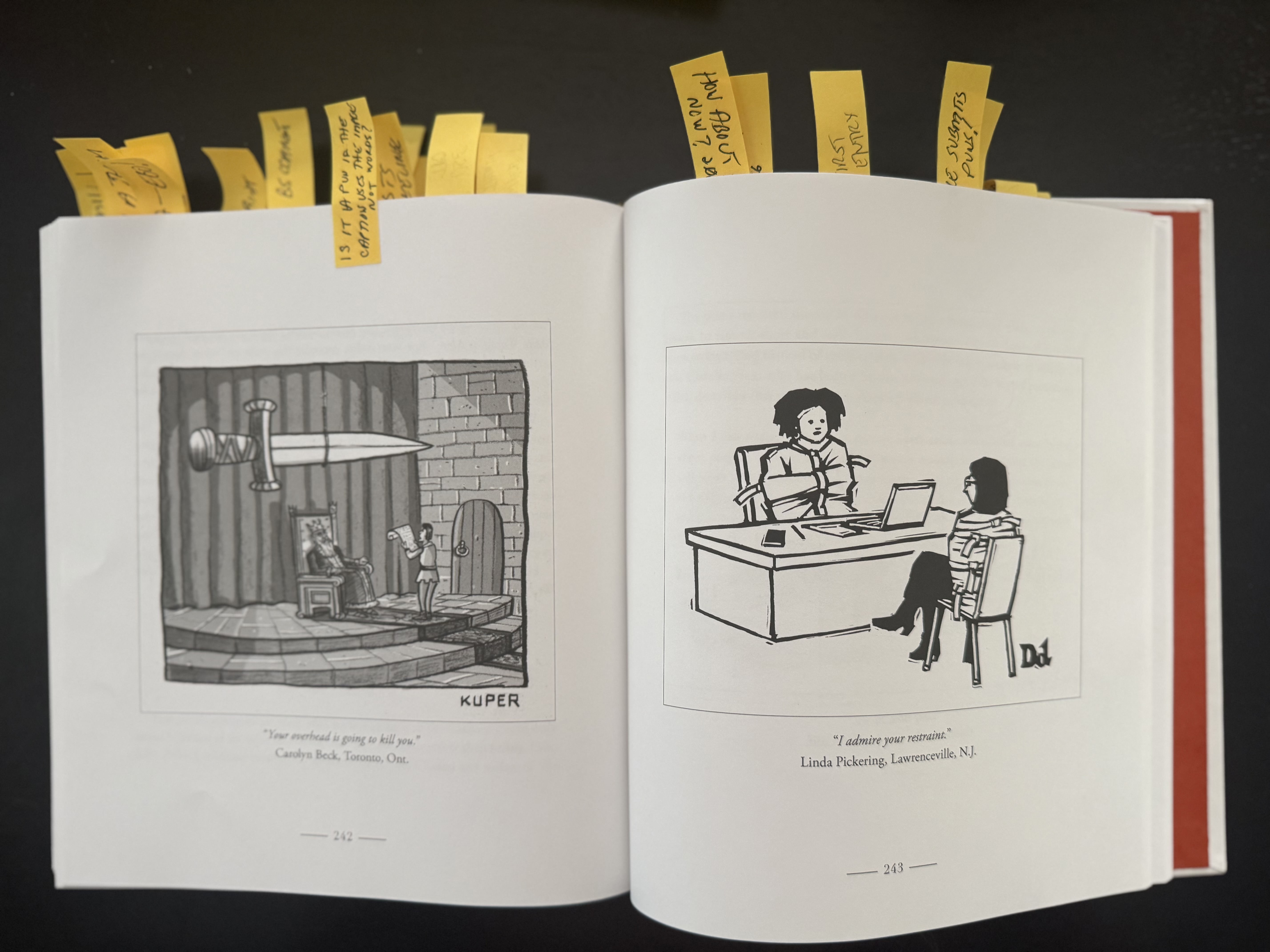 Lawrence Wood&rsquo;s book marked up with stickies